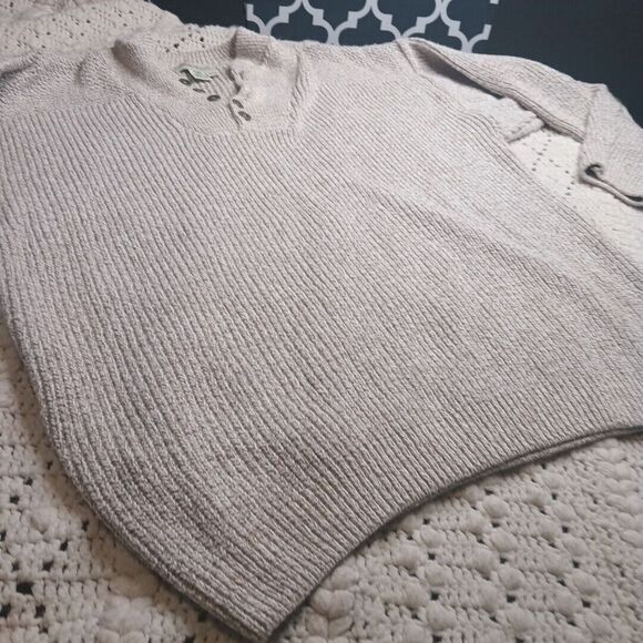 Eddie Bauer Sweater Mens XLT Beige Knit USA Classic 5 Button Henley Fisherman - Picture 6 of 16